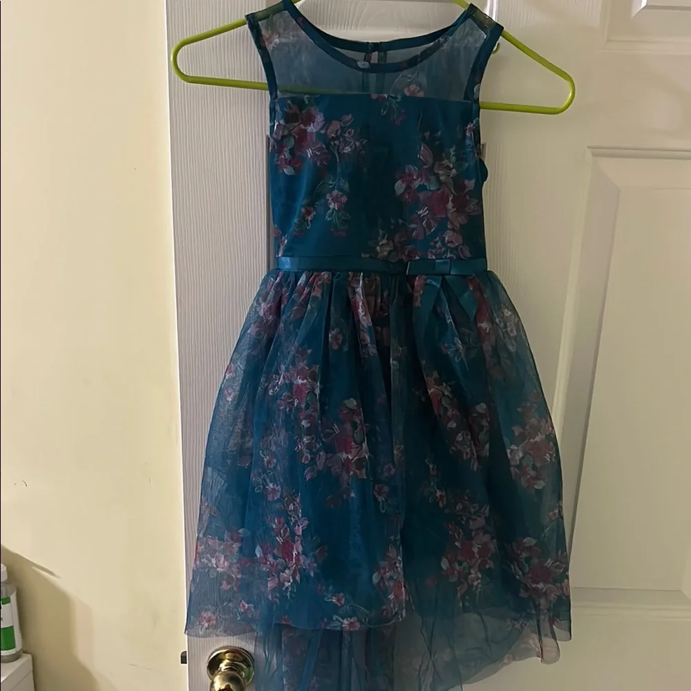 Floral Blue/green and Red Lace Kids Dresses - Picture 2 of 11